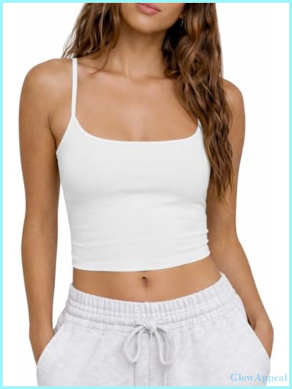 Womens Tank Top Built in Bra Removable Pads Square Neck Cropped Cami